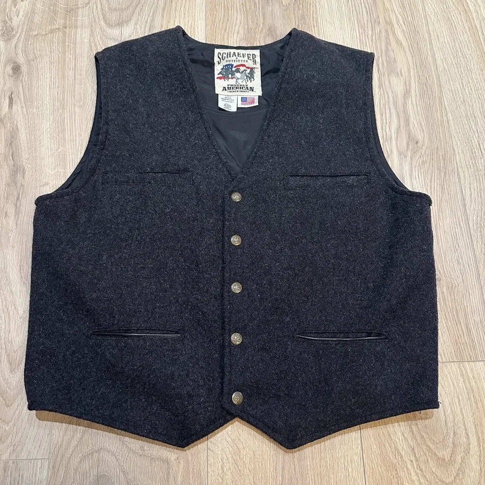 Vg Schaefer Western Wool Vest Size Large Gray Made In USA Ranch Cowboy EUC